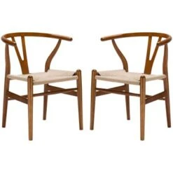 Poly And Bark Weave Chairs - Solid Wood Frame (Set Of 2) - Walnut
