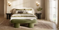 Genoa Bed 22 Genoa Bed -Poly and Bark BD B8898 110 GenoaQueenSizeBedinCremaWhiteBoucle Lifestyle2 2890x1500px scaled