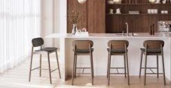 Bonato Leather Counter Stool 22 Bonato Leather Counter Stool -Poly and Bark DI 701 BKWL BonatoLeatherCounterStoolinWalnut Lifestyle1 2890x1500px