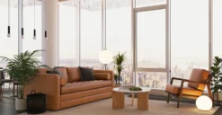 Verity Leather Lounge Chair 22 Verity Leather Lounge Chair -Poly and Bark LR 655 TAN VerityLoungeChairinCognacTan Lifestyle1 2890x1500px scaled