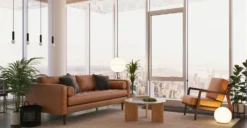 Verity Leather Lounge Chair 23 Verity Leather Lounge Chair -Poly and Bark LR 655 TAN VerityLoungeChairinCognacTan Lifestyle4 2890x1500px scaled