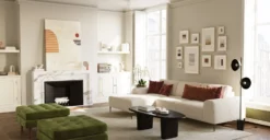 Napa Velvet Ottoman -Poly and Bark LR 779 3 NapaVelvetOttomaninDistressedGreen Lifestyle1 2890x1500px scaled