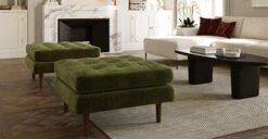 Napa Velvet Ottoman -Poly and Bark LR 779 3 NapaVelvetOttomaninDistressedGreen Lifestyle2 425x221px