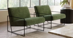 Bo Fabric Lounge Chair -Poly and Bark LR A5512 310 BoLoungeChairinDistressedGreenVelvet Lifestyle2 2890x1500px scaled