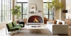 Bo Fabric Lounge Chair -Poly and Bark LR A5512 310 BoLoungeChairinDistressedGreenVelvet Lifestyle3 2890x1500px scaled