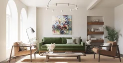 Zyon Velvet Sofa -Poly and Bark LR A5979 3 ZyonSofainDistressedGreenVelvet Lifestyle1 2890x1500px scaled