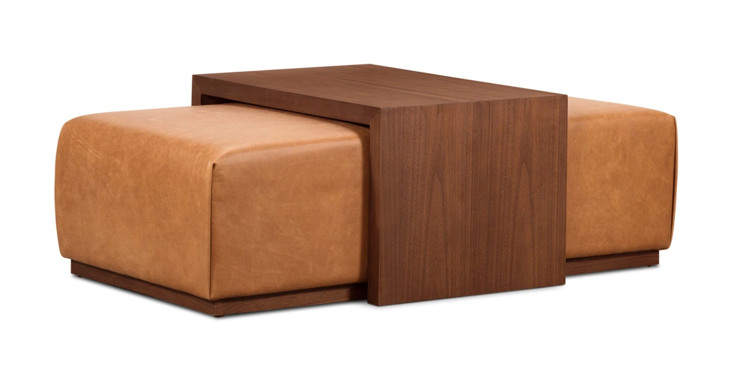 Jarmo Leather Ottoman With Walnut Table 2 Jarmo Leather Ottoman With Walnut Table - Image 2