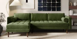 Napa Velvet Left-Facing Sectional Sofa -Poly and Bark LR C0419 LS 310 NapaLEFT facingSectionalSTRAIGHTARMRESTinDistressedGreenVelvet Lifestyle3 2890x1500px scaled