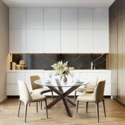 Poly And Bark Kennedy Round Glass And Wood Dining Table