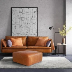 Poly And Bark Sequoia Ottoman - Genuine Italian Leather -Poly and Bark Strick 26 Bolton Ohannes Tan Leather Ottoman 5